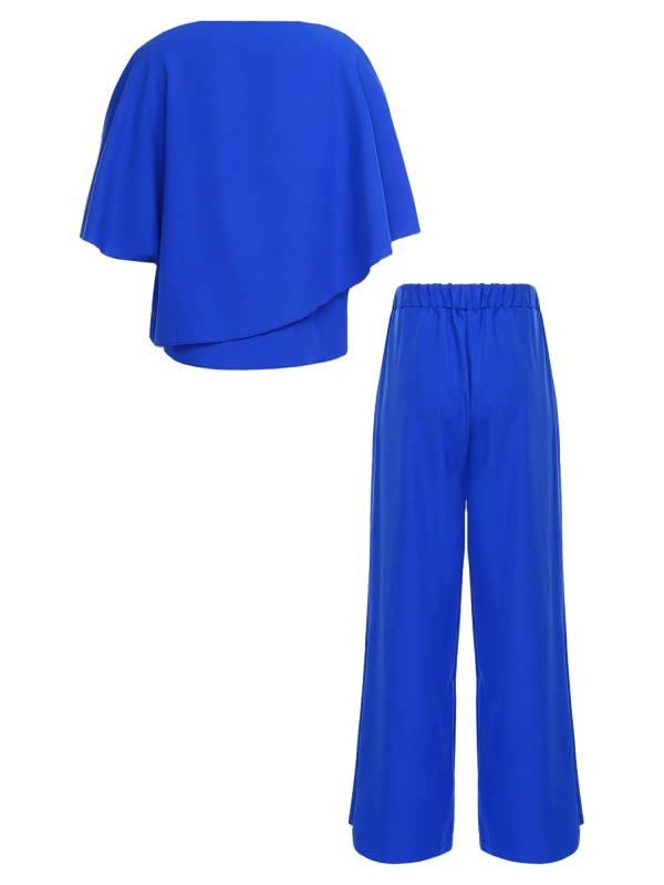Women 2pcs Half Sleeve V-neck Tops and Pants Set for Party thumb