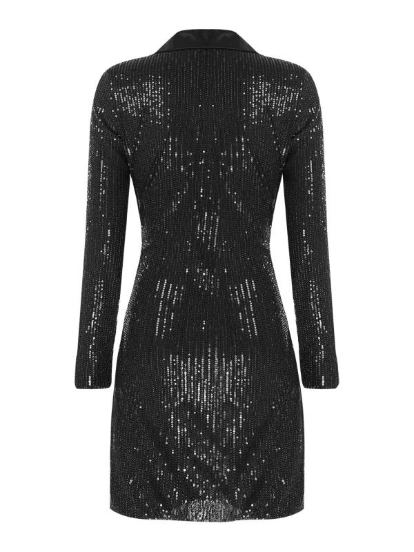 Women Long Sleeve V-neck Sequin Cocktail Dress thumb