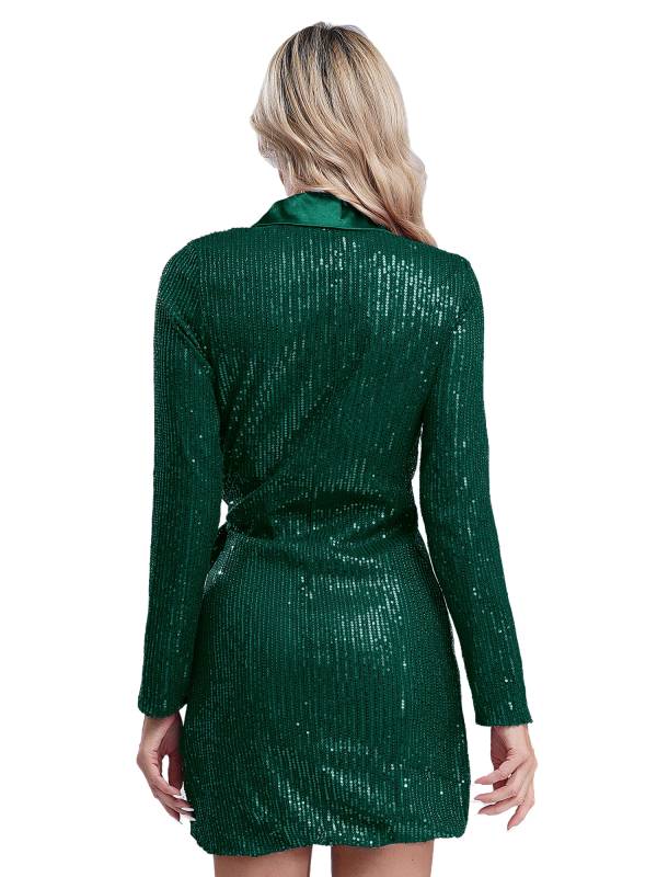 Women Long Sleeve V-neck Sequin Cocktail Dress thumb