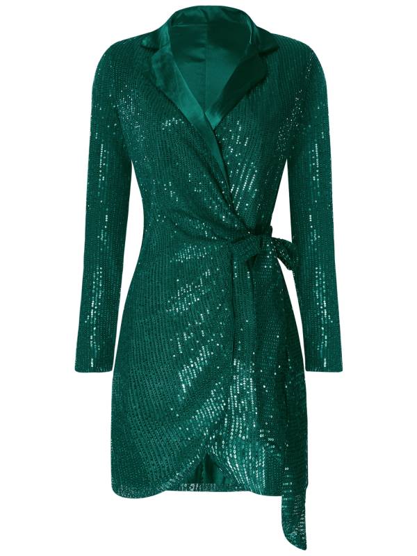 Women Long Sleeve V-neck Sequin Cocktail Dress thumb