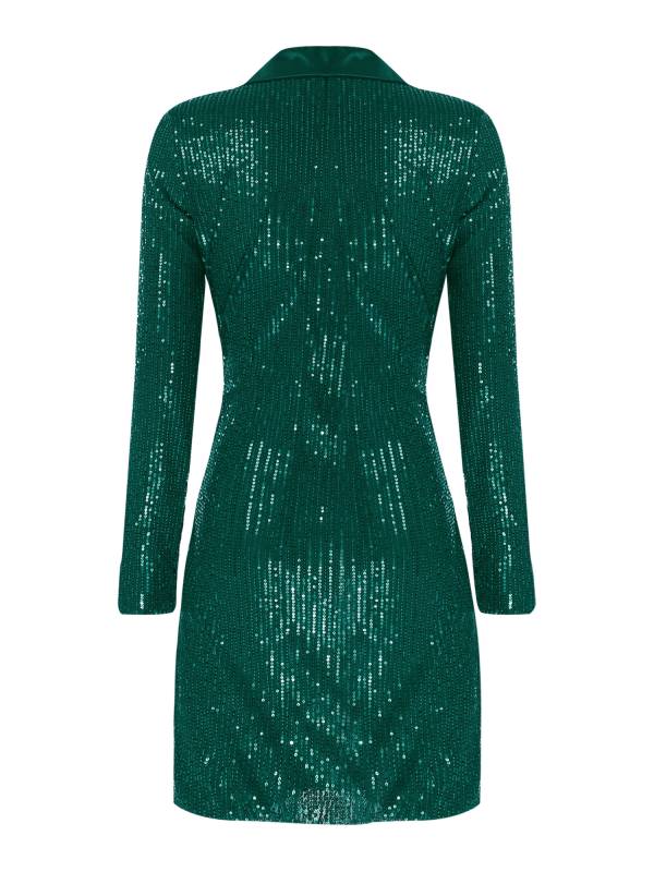 Women Long Sleeve V-neck Sequin Cocktail Dress thumb