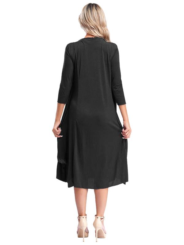 Women 2-in-1 Retro Long Sleeve Ruffled Neckline Loose Dress for Wedding Guest thumb