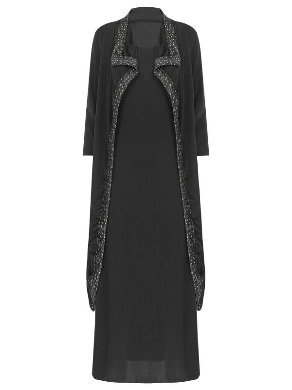 Women 2-in-1 Retro Long Sleeve Ruffled Neckline Loose Dress for Wedding Guest thumb