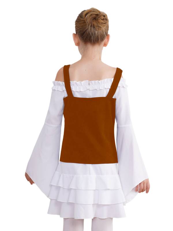 Girls 2pcs Long Sleeve Ruffle Dress and Suede Vest Halloween Pirate Costume Sets thumb