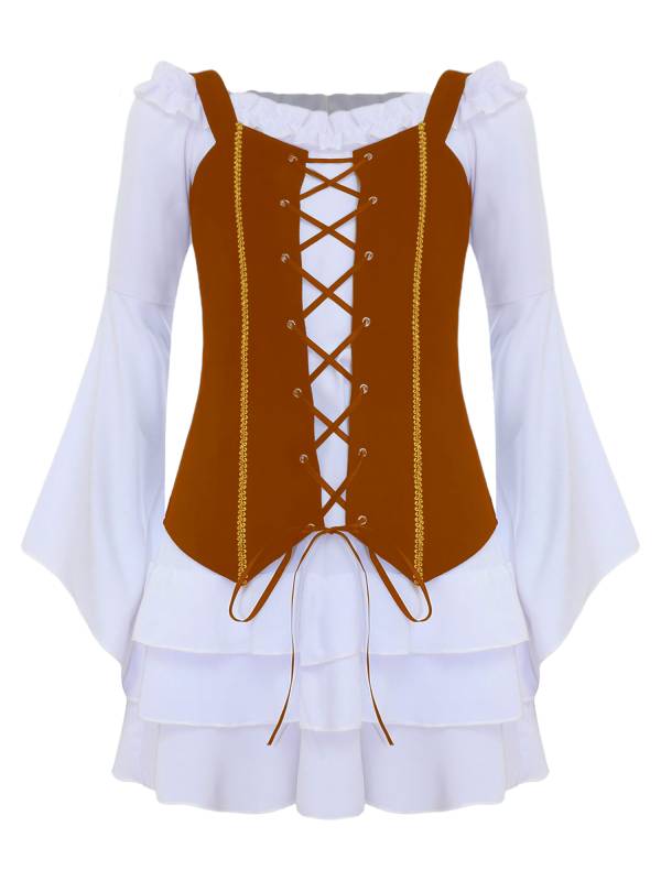 Girls 2pcs Long Sleeve Ruffle Dress and Suede Vest Halloween Pirate Costume Sets thumb