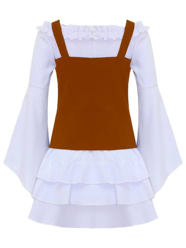 Girls 2pcs Long Sleeve Ruffle Dress and Suede Vest Halloween Pirate Costume Sets thumb