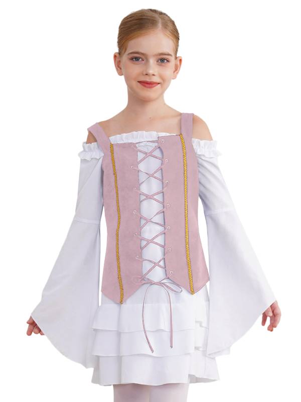 Girls 2pcs Long Sleeve Ruffle Dress and Suede Vest Halloween Pirate Costume Sets thumb