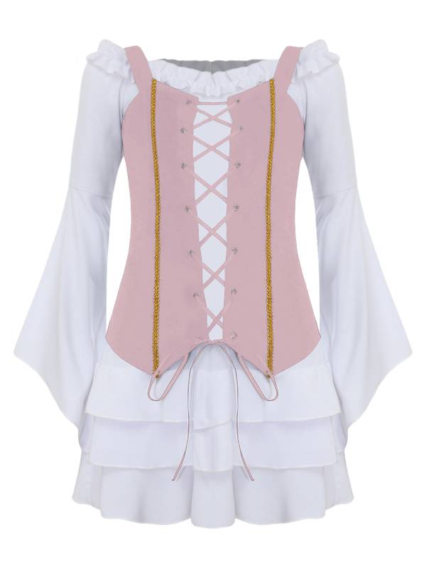 Girls 2pcs Long Sleeve Ruffle Dress and Suede Vest Halloween Pirate Costume Sets thumb