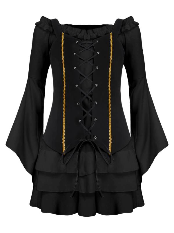 Girls 2pcs Long Sleeve Ruffle Dress and Suede Vest Halloween Pirate Costume Sets thumb