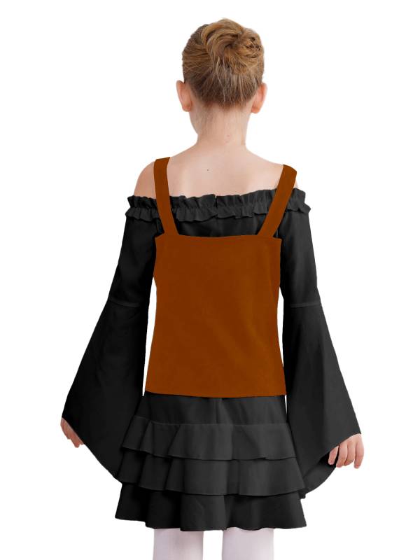 Girls 2pcs Long Sleeve Ruffle Dress and Suede Vest Halloween Pirate Costume Sets thumb