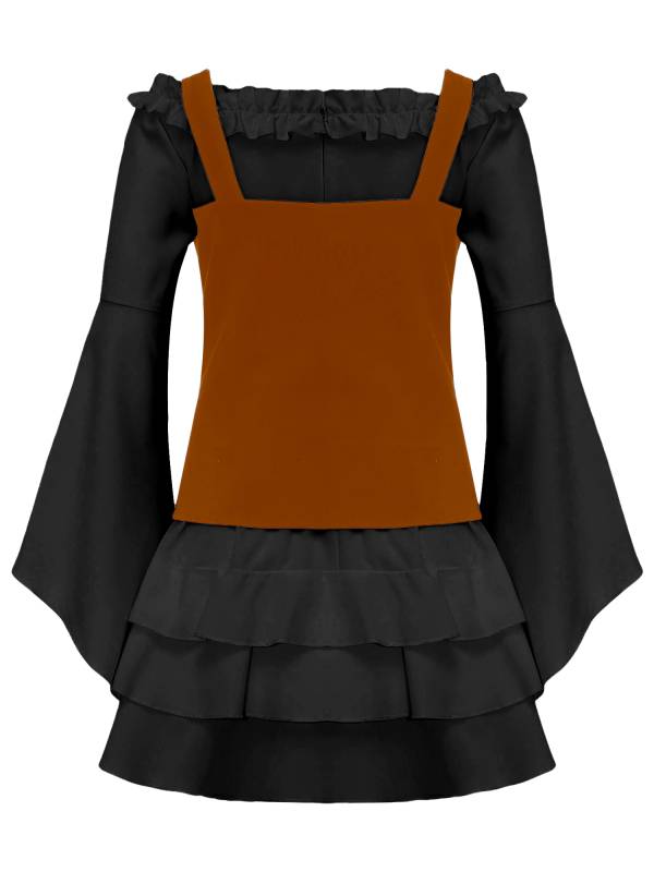 Girls 2pcs Long Sleeve Ruffle Dress and Suede Vest Halloween Pirate Costume Sets thumb