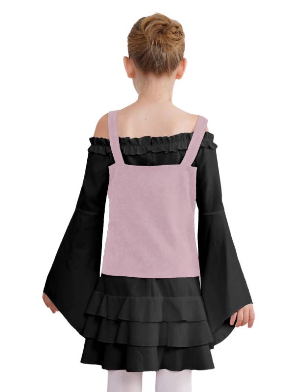 Girls 2pcs Long Sleeve Ruffle Dress and Suede Vest Halloween Pirate Costume Sets thumb