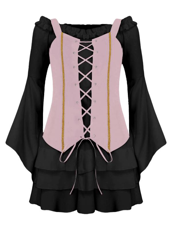 Girls 2pcs Long Sleeve Ruffle Dress and Suede Vest Halloween Pirate Costume Sets thumb