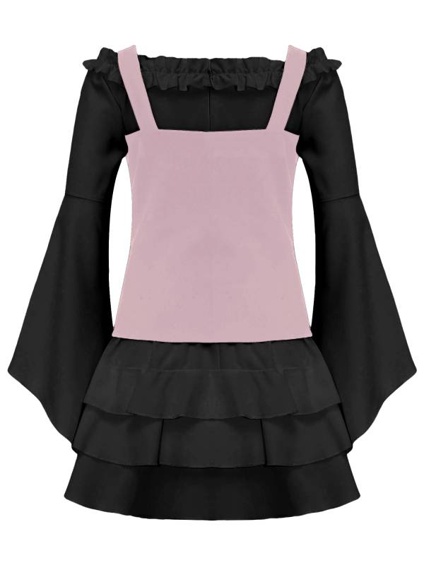 Girls 2pcs Long Sleeve Ruffle Dress and Suede Vest Halloween Pirate Costume Sets thumb