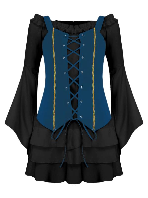 Girls 2pcs Long Sleeve Ruffle Dress and Suede Vest Halloween Pirate Costume Sets thumb