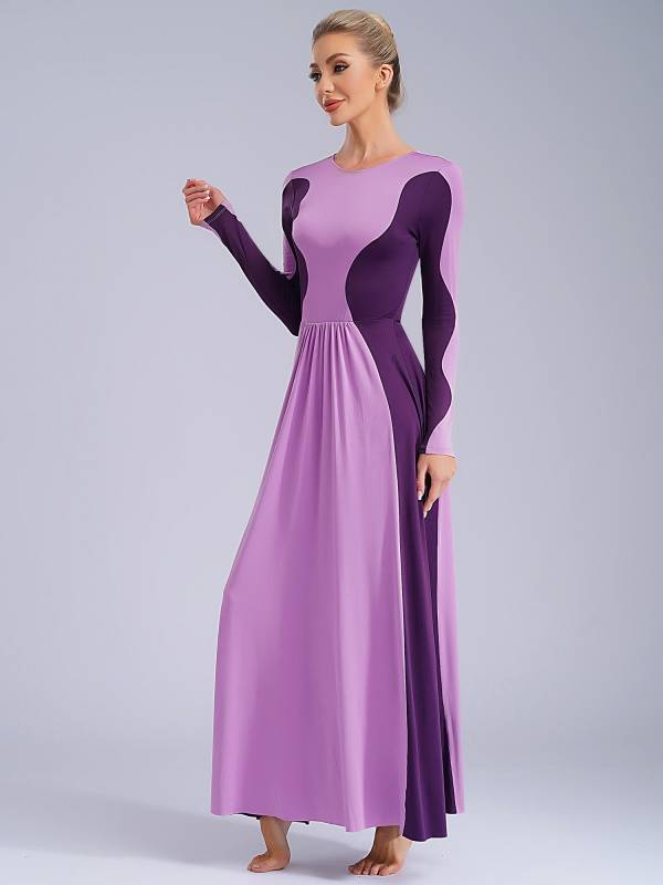 Women Long Sleeve Color Block Liturgical Worship Dance Dress thumb