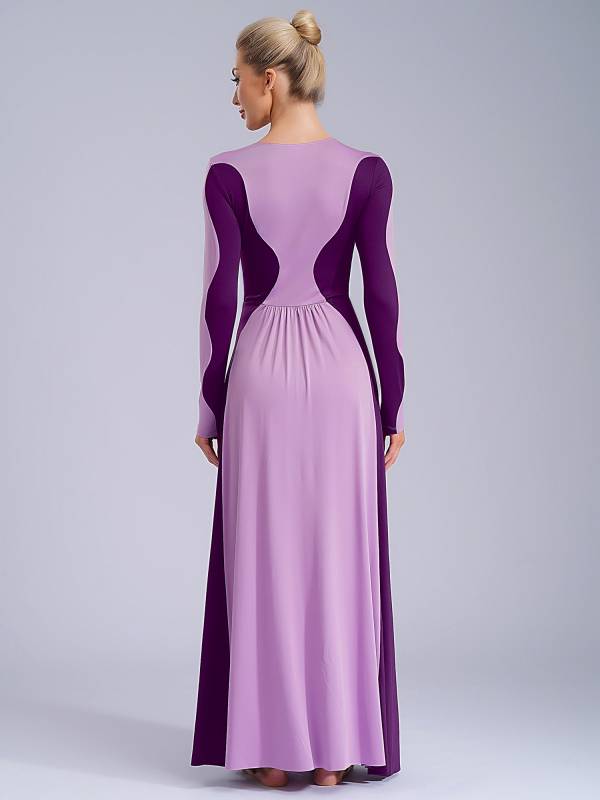 Women Long Sleeve Color Block Liturgical Worship Dance Dress thumb