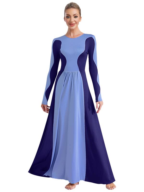 Women Long Sleeve Color Block Liturgical Worship Dance Dress thumb