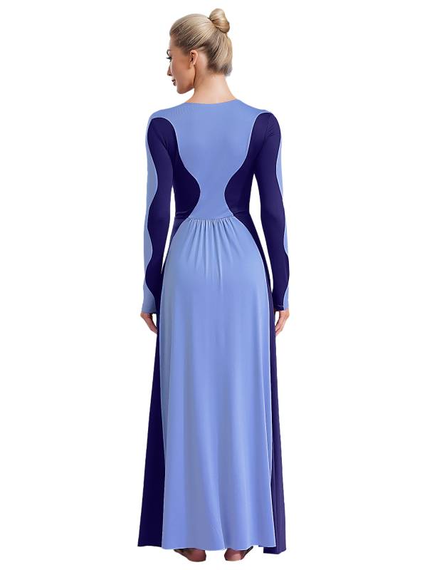 Women Long Sleeve Color Block Liturgical Worship Dance Dress thumb