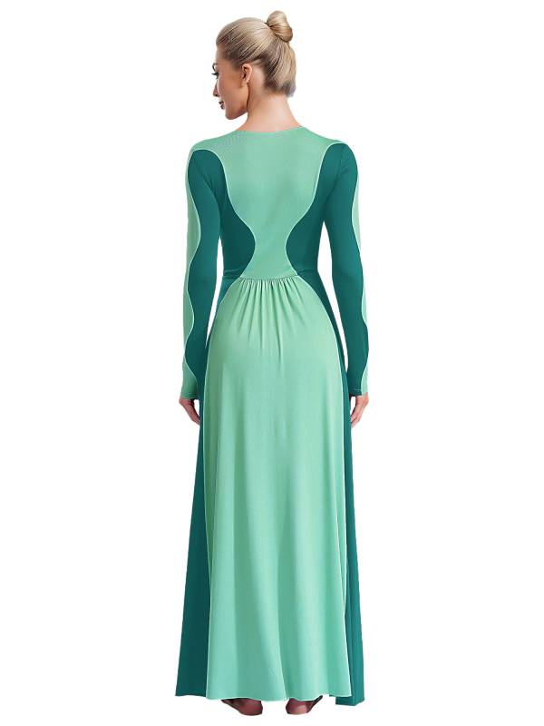 Women Long Sleeve Color Block Liturgical Worship Dance Dress thumb
