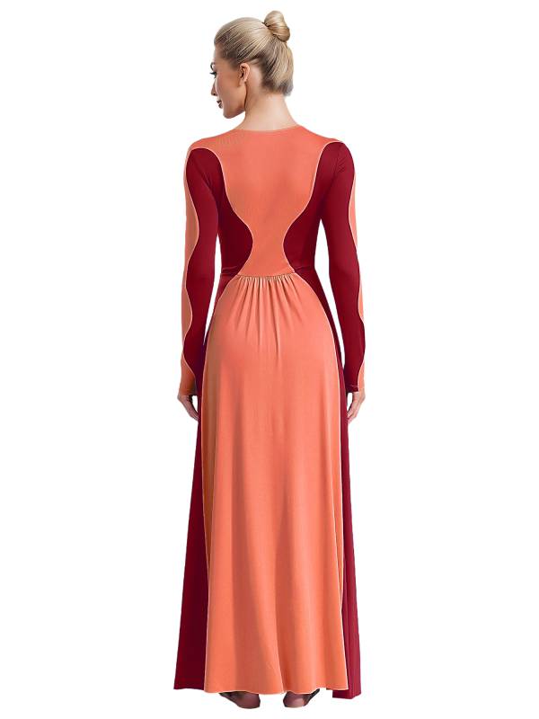 Women Long Sleeve Color Block Liturgical Worship Dance Dress thumb