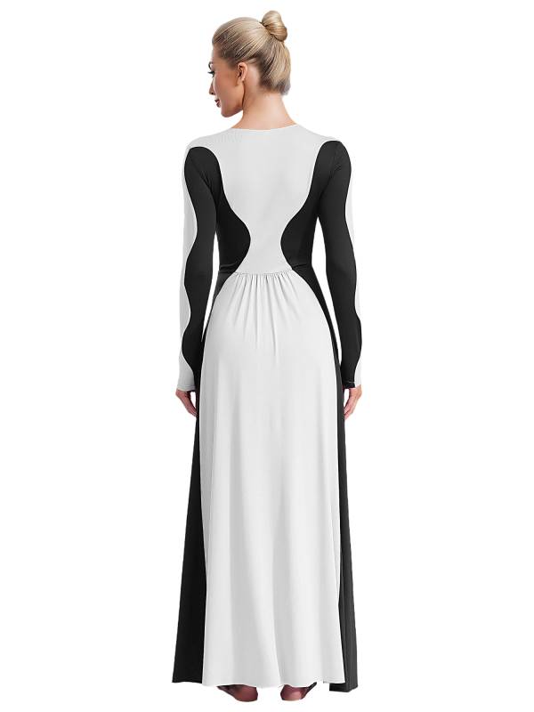 Women Long Sleeve Color Block Liturgical Worship Dance Dress thumb