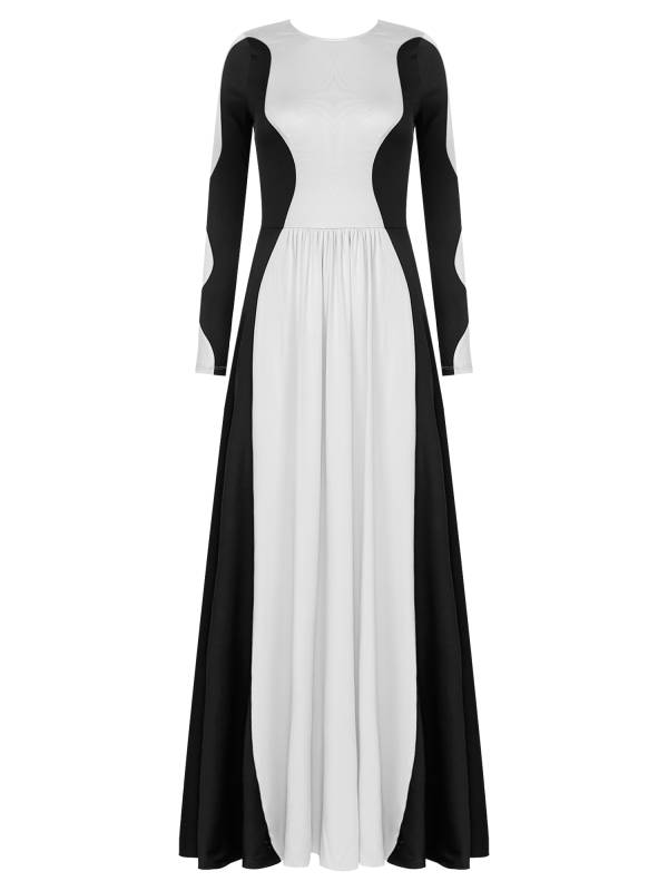 Women Long Sleeve Color Block Liturgical Worship Dance Dress thumb