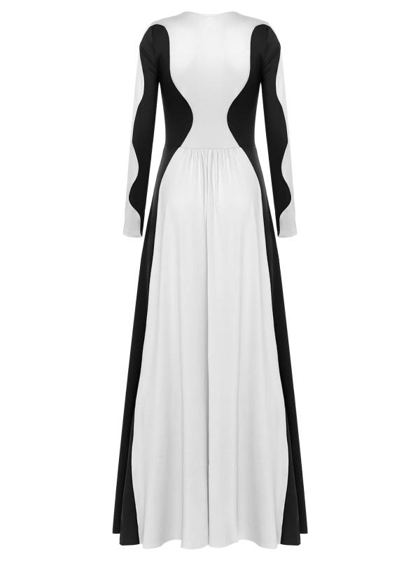 Women Long Sleeve Color Block Liturgical Worship Dance Dress thumb