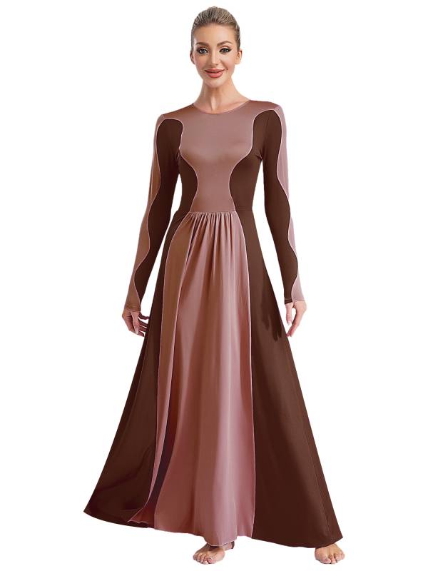 Women Long Sleeve Color Block Liturgical Worship Dance Dress thumb