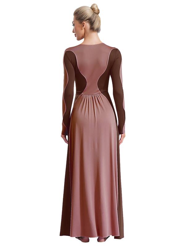 Women Long Sleeve Color Block Liturgical Worship Dance Dress thumb