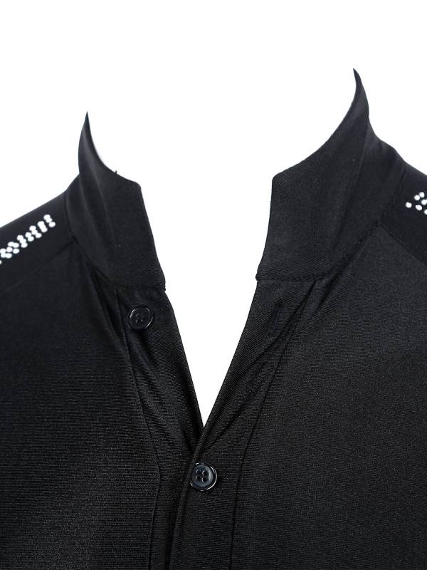 Men Long Sleeve Stand Collar Front Button Rhinestones Latin Dance Leotard thumb