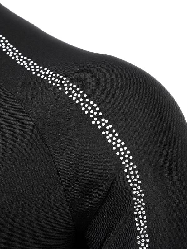 Men Long Sleeve Stand Collar Front Button Rhinestones Latin Dance Leotard thumb