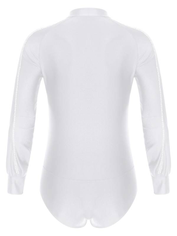 Men Long Sleeve Stand Collar Front Button Rhinestones Latin Dance Leotard thumb