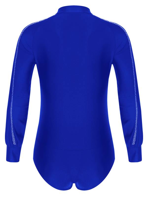 Men Long Sleeve Stand Collar Front Button Rhinestones Latin Dance Leotard thumb