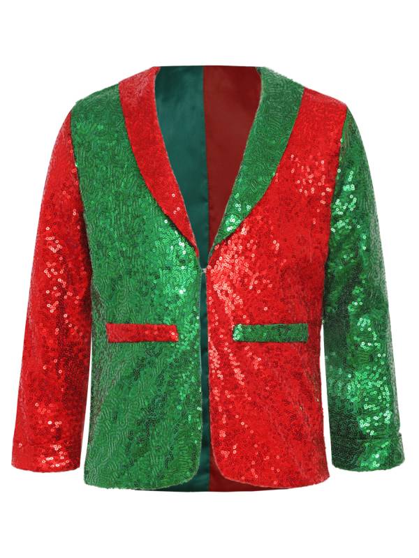 Kids Christmas Sequins Lapel Collar Long Sleeve Party Jacket thumb