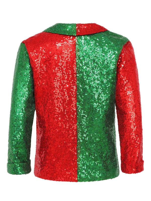 Kids Christmas Sequins Lapel Collar Long Sleeve Party Jacket thumb