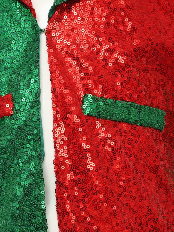 Kids Christmas Sequins Lapel Collar Long Sleeve Party Jacket thumb