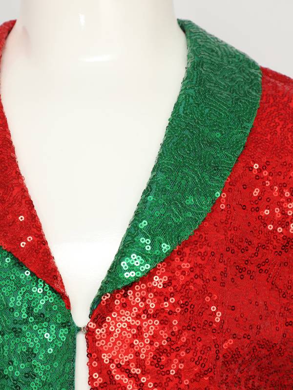 Kids Christmas Sequins Lapel Collar Long Sleeve Party Jacket thumb