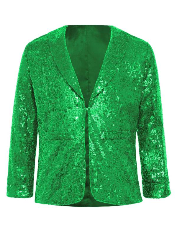 Kids Christmas Sequins Lapel Collar Long Sleeve Party Jacket thumb