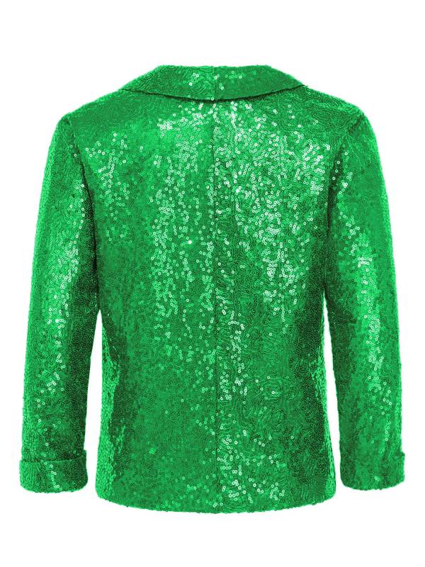 Kids Christmas Sequins Lapel Collar Long Sleeve Party Jacket thumb