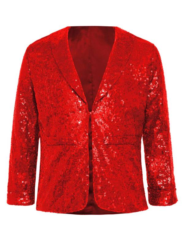 Kids Christmas Sequins Lapel Collar Long Sleeve Party Jacket thumb