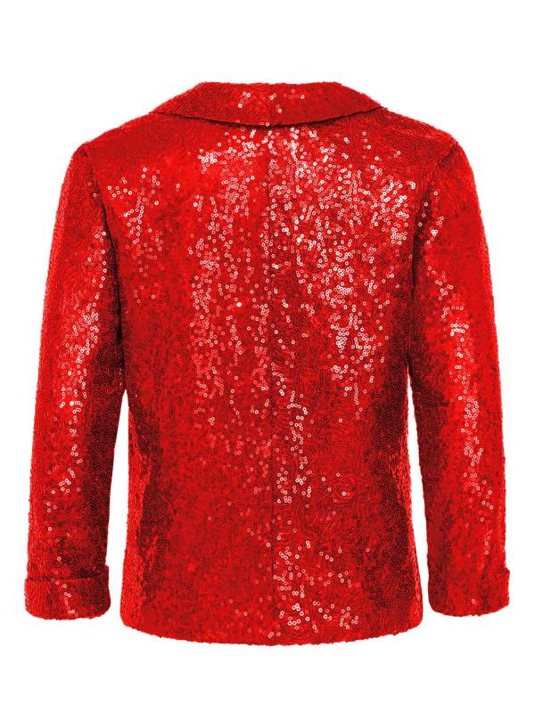 Kids Christmas Sequins Lapel Collar Long Sleeve Party Jacket thumb