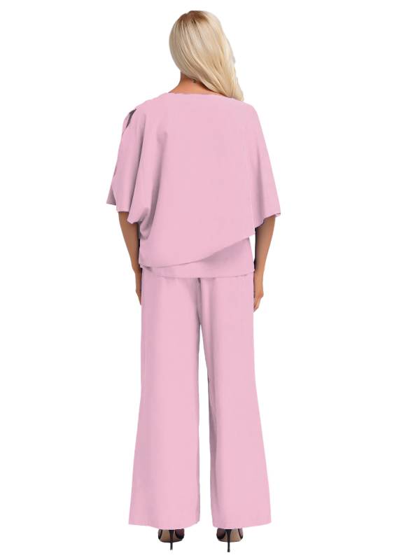 Women 2pcs Half Sleeve V-neck Tops and Pants Set for Party thumb
