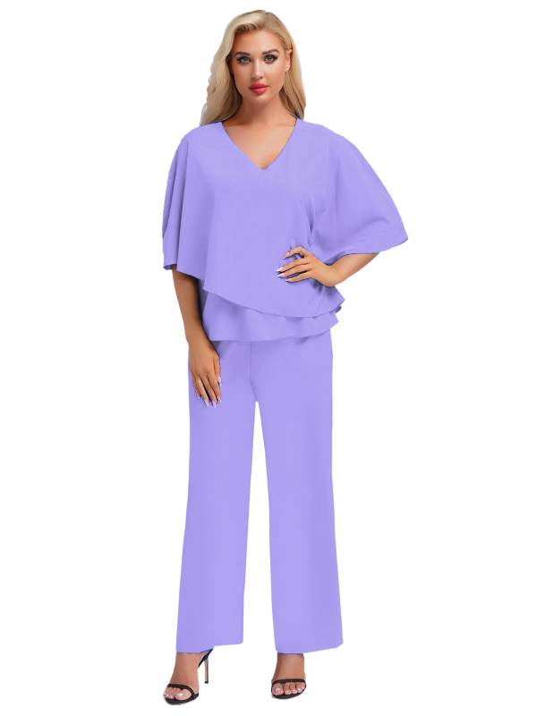 Women 2pcs Half Sleeve V-neck Tops and Pants Set for Party thumb