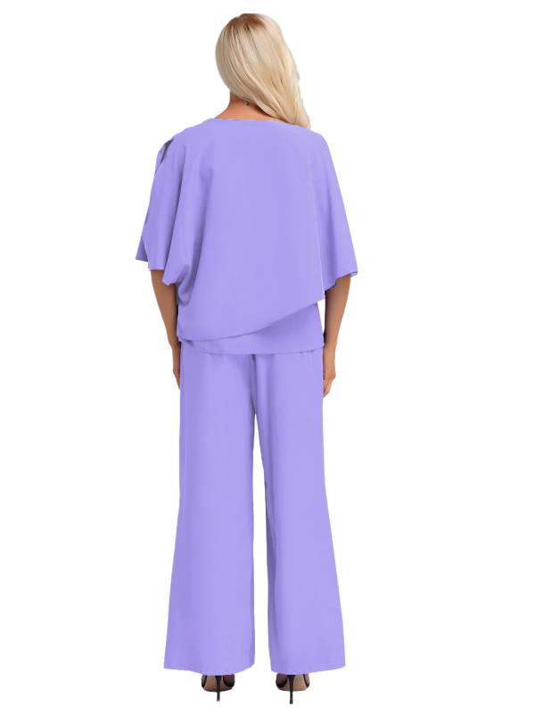 Women 2pcs Half Sleeve V-neck Tops and Pants Set for Party thumb