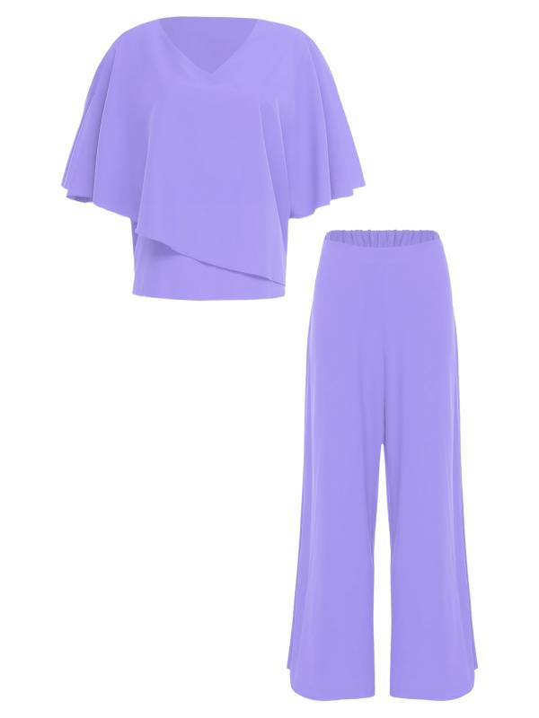 Women 2pcs Half Sleeve V-neck Tops and Pants Set for Party thumb