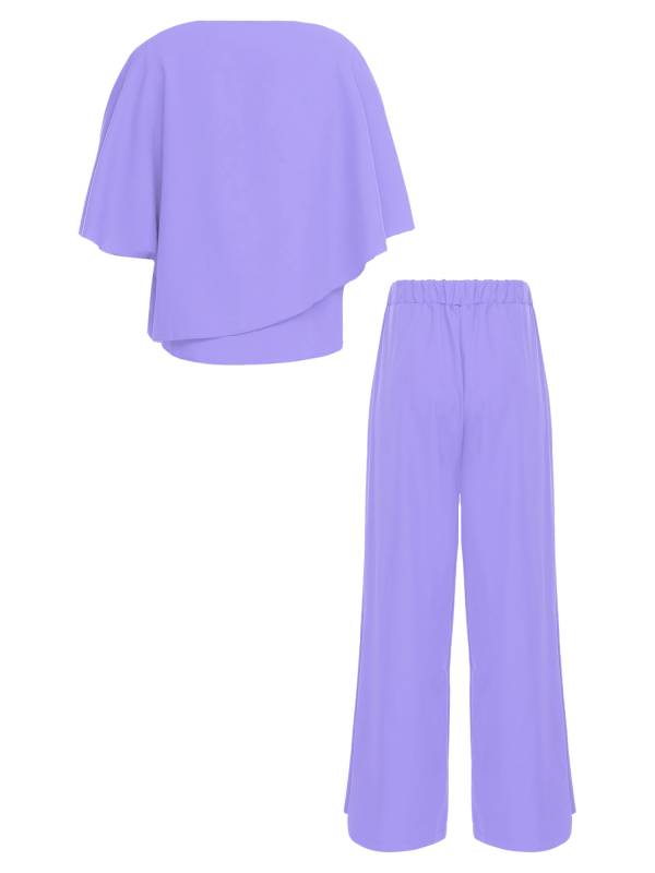 Women 2pcs Half Sleeve V-neck Tops and Pants Set for Party thumb