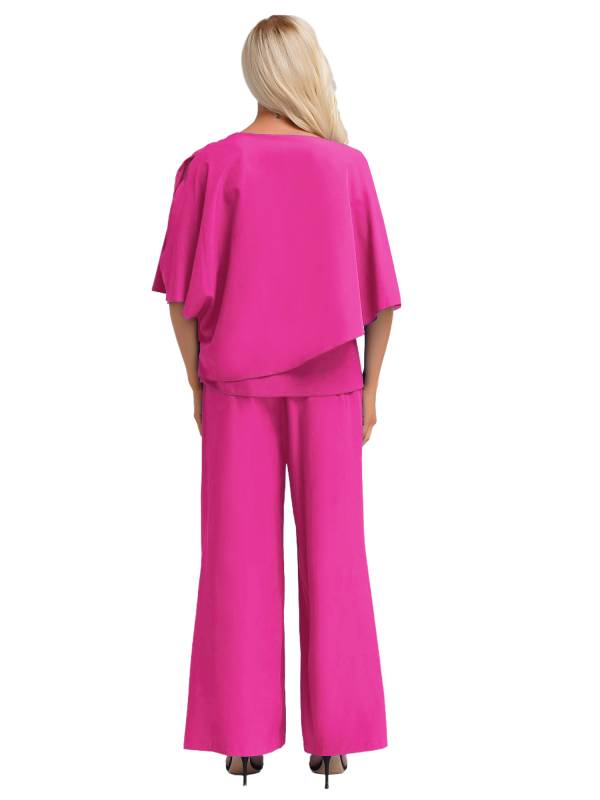 Women 2pcs Half Sleeve V-neck Tops and Pants Set for Party thumb