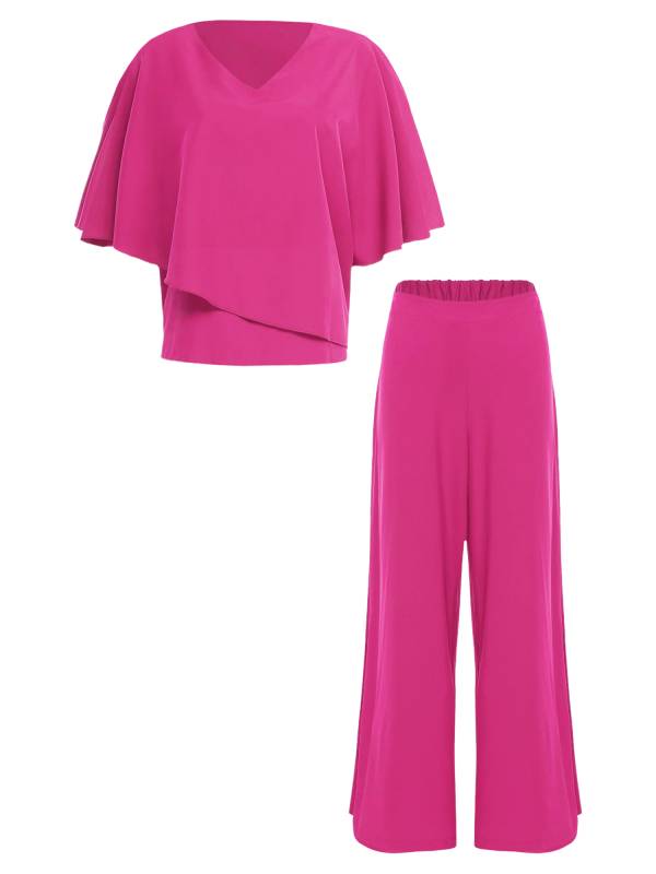 Women 2pcs Half Sleeve V-neck Tops and Pants Set for Party thumb