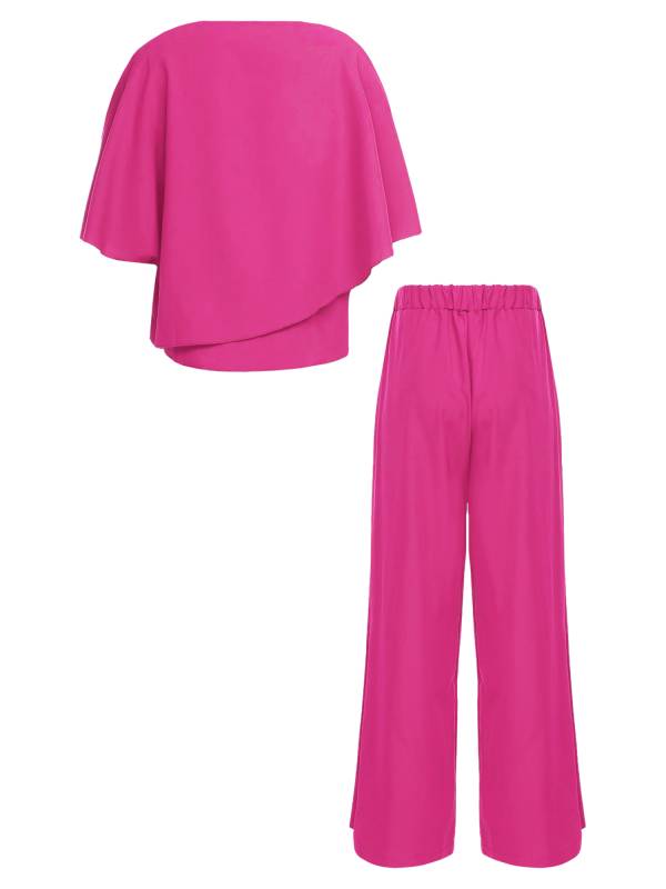 Women 2pcs Half Sleeve V-neck Tops and Pants Set for Party thumb